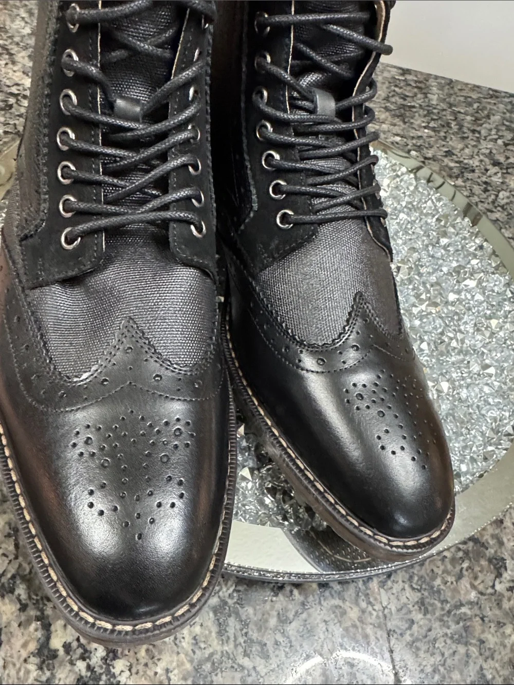 Stacy Adams Black Leather & Suede Wingtip Chukka Boots NWT